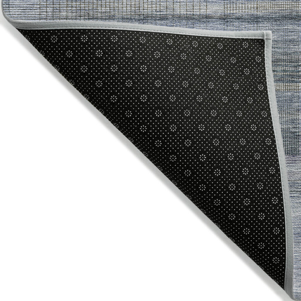 5' X 8' Denim Blue And Sky Blue Striped Washable Indoor Outdoor Area Rug