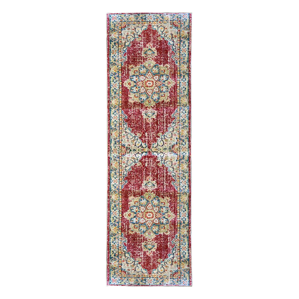 8' Red Medallion Power Loom Runner Rug