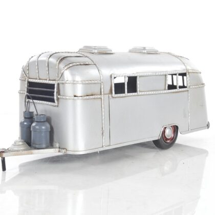 6" Silver Metal Silver Camping Trailer Truck Hand Painted Decorative Truck