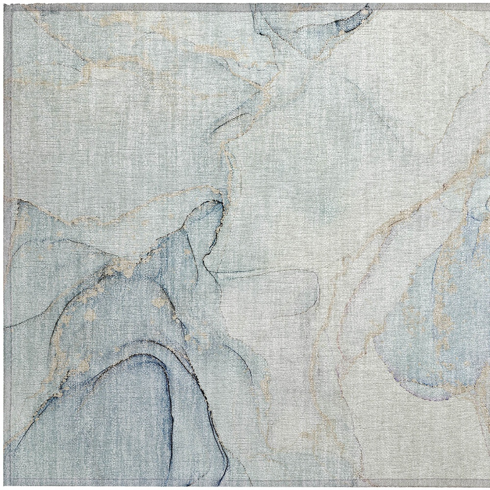 2' X 3' Beige and Blue Abstract Washable Non Skid Indoor Outdoor Area Rug
