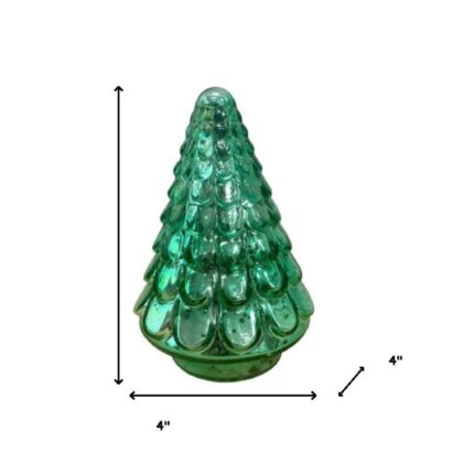 7" Embossed Green Glass Christmas Tree Sculpture