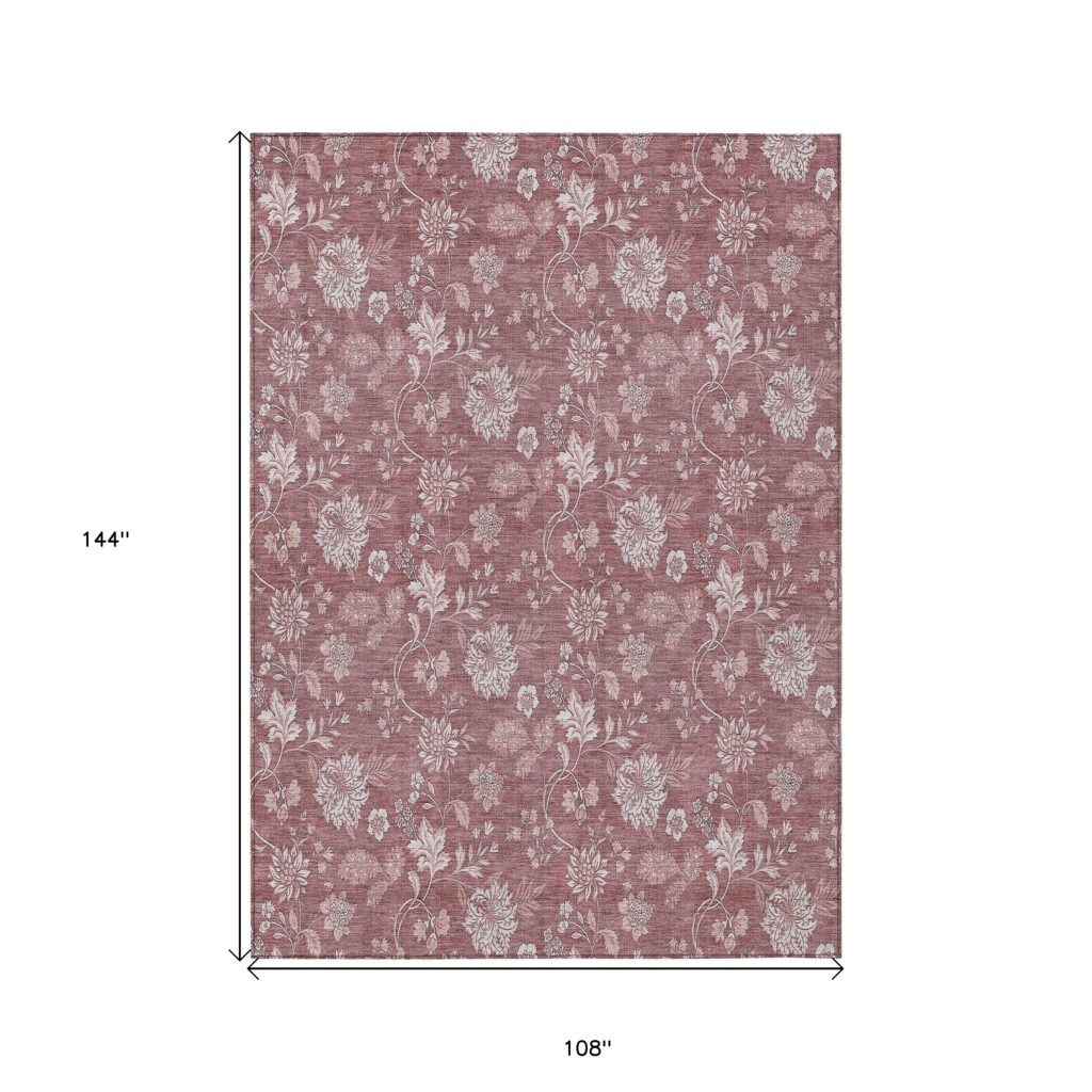 9' X 12' Blush Pink And Mauve Floral Washable Indoor Outdoor Area Rug