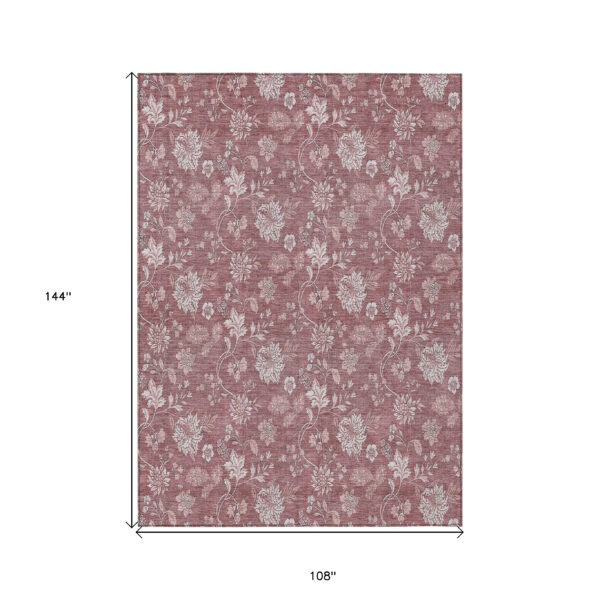 9' X 12' Blush Pink And Mauve Floral Washable Indoor Outdoor Area Rug