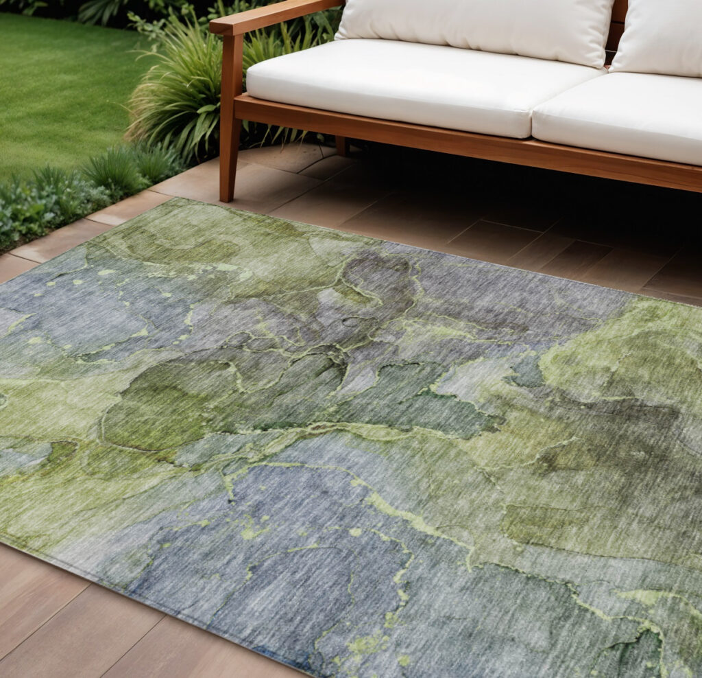 10' X 14' Olive Green And Gray Abstract Washable Indoor Outdoor Area Rug