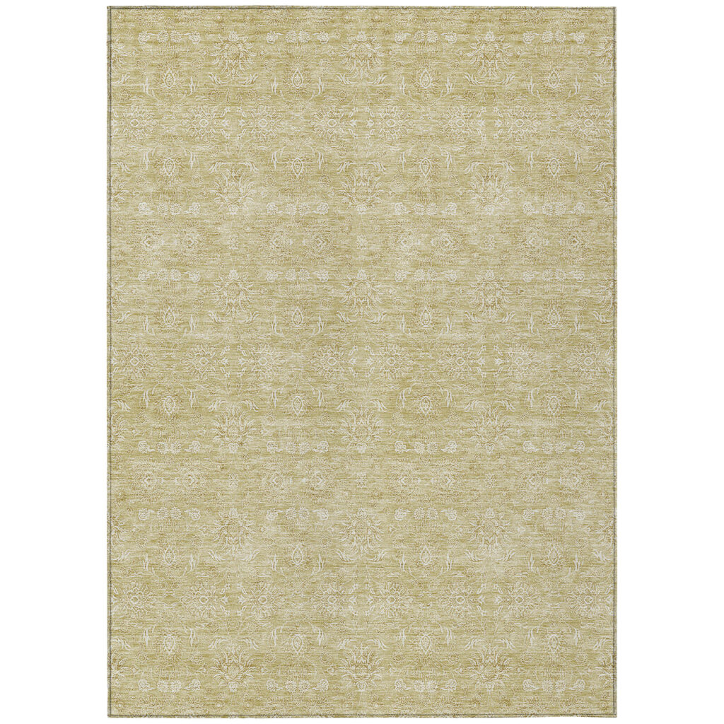 5' X 8' Beige Tan And Ivory Floral Washable Indoor Outdoor Area Rug