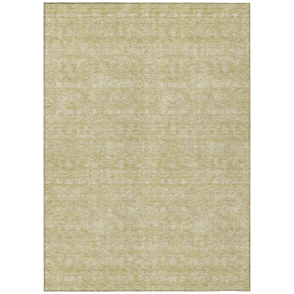 5' X 8' Beige Tan And Ivory Floral Washable Indoor Outdoor Area Rug