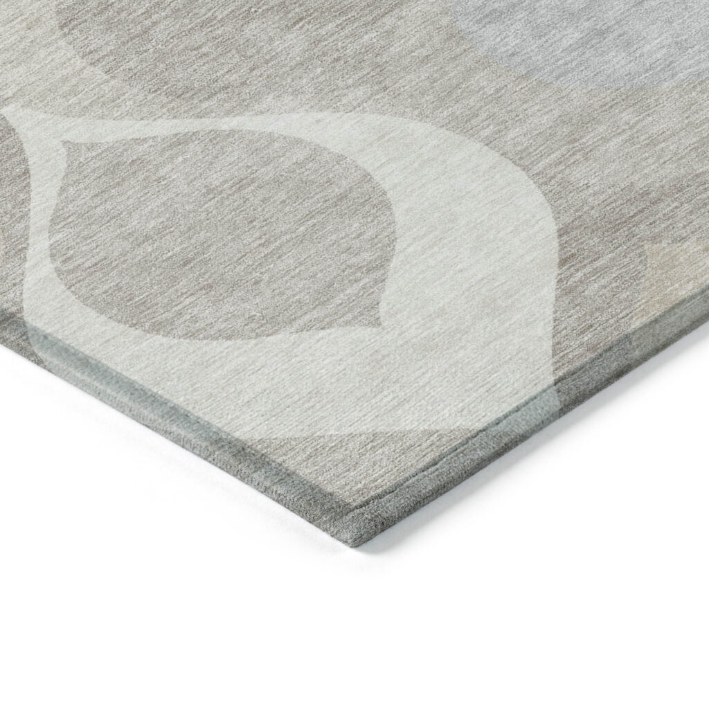 8' Ivory Beige And Tan Round Ogee Washable Indoor Outdoor Area Rug