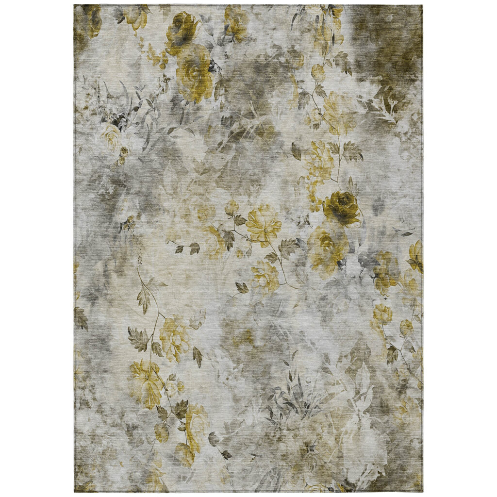10' X 14' Taupe Ivory And Tan Floral Washable Indoor Outdoor Area Rug