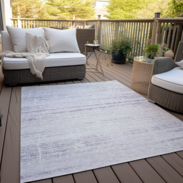 5' X 8' Lavender Purple And Ivory Abstract Washable Indoor Outdoor Area Rug