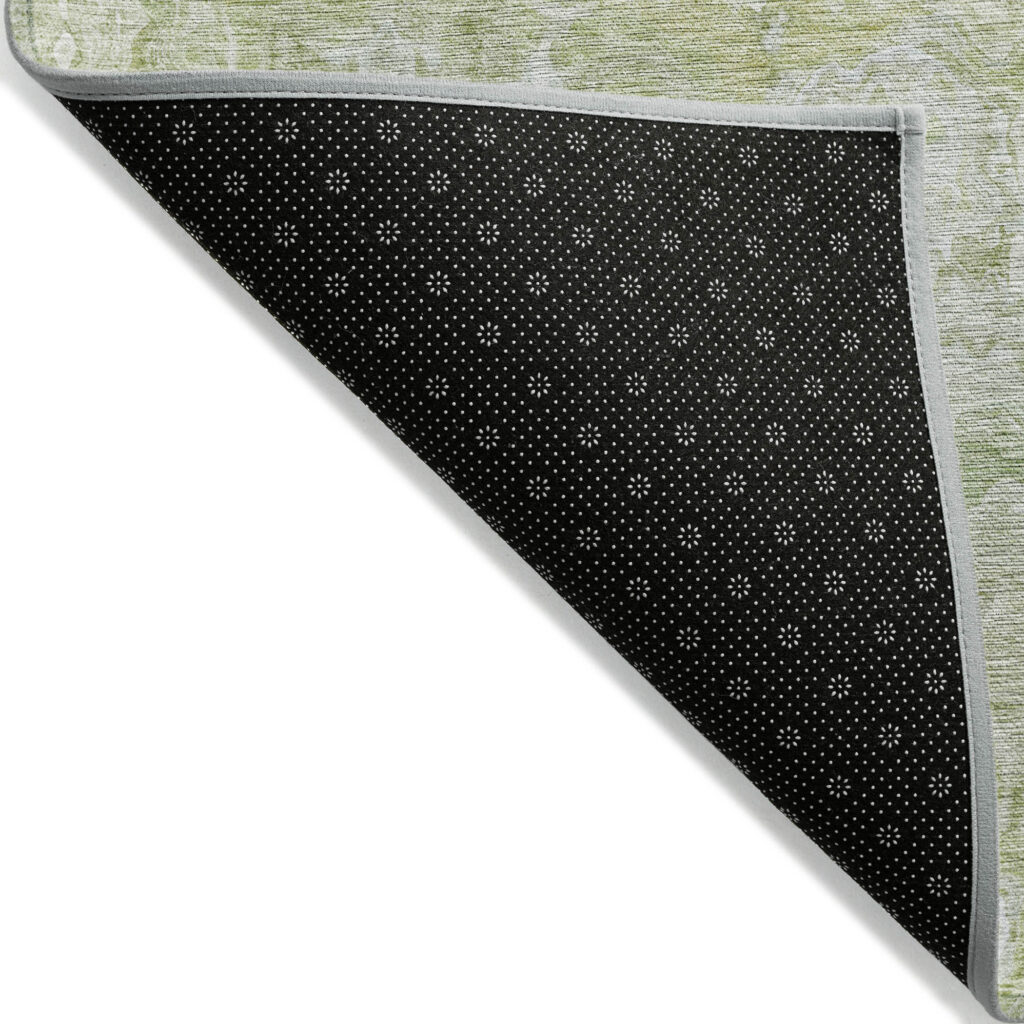 9' X 12' Artichoke Green And Fern Green Abstract Washable Indoor Outdoor Area Rug