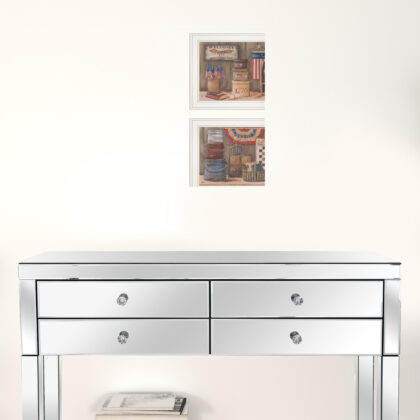 Set Of Two God Bless Or Sweet Land 1 White Framed Print Wall Art