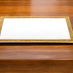 9" Gold and White Rectangular Metal Serving Tray