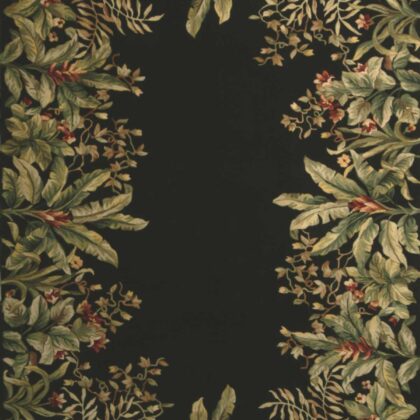 9' X 13' Green and Black Wool Tropical Floral Hand Tufted Area Rug