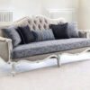 88" Fabric And White Linen Sofa And Toss Pillows