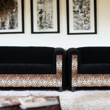 Two Piece  Leopard and Black Five Person Seating Set