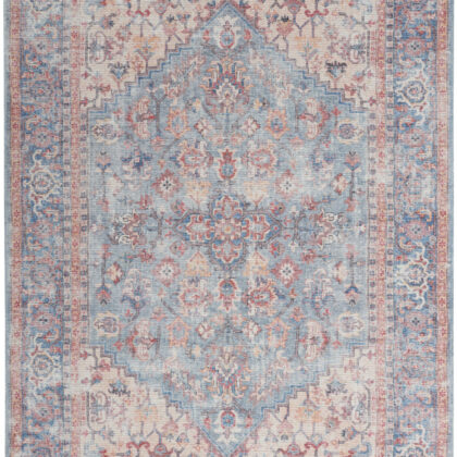 4' X 6' Blue Oriental Power Loom Distressed Washable Area Rug