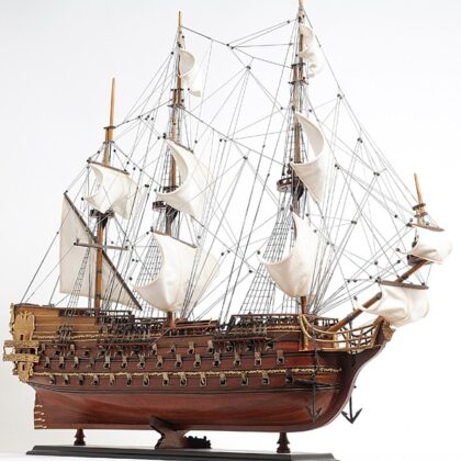 32" Wood Brown St. Espirit Boat Hand Painted Decorative Boat