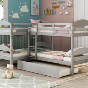 Gray Twin Contemporary Manufactured Wood and Solid Wood Bunk Bed