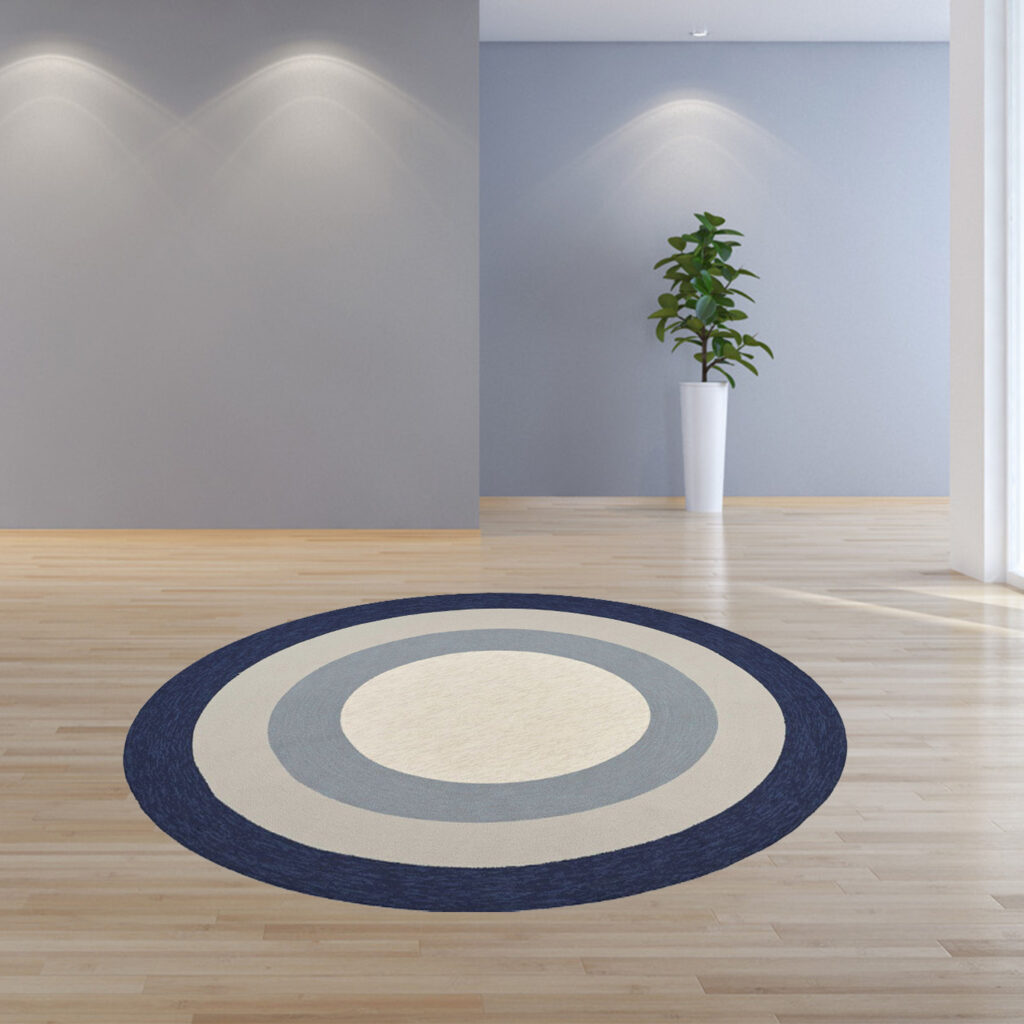 7' Round Navy Blue Round Indoor Outdoor Area Rug