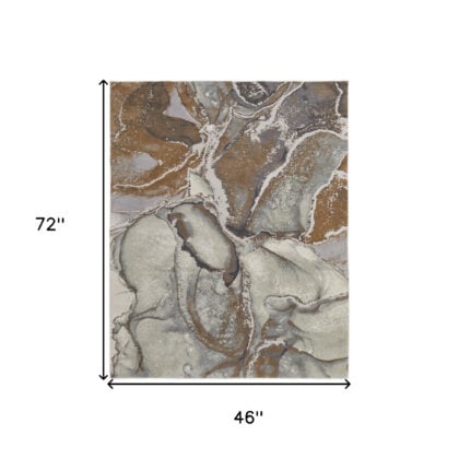 4' x 6' Gray and Brown Marble Power Loom Area Rug