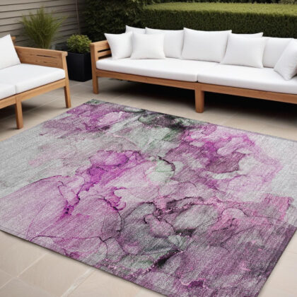 8' X 10' Gray and Purple Abstract Washable Non Skid Indoor Outdoor Area Rug