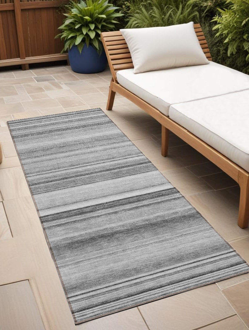 8' Runner Gray Striped Washable Non Skid Indoor Outdoor Runner Rug