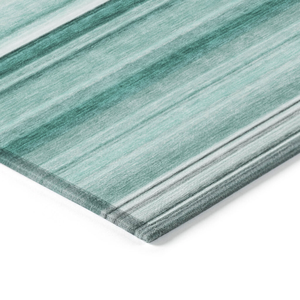 9' X 12' Aqua Striped Washable Indoor Outdoor Area Rug