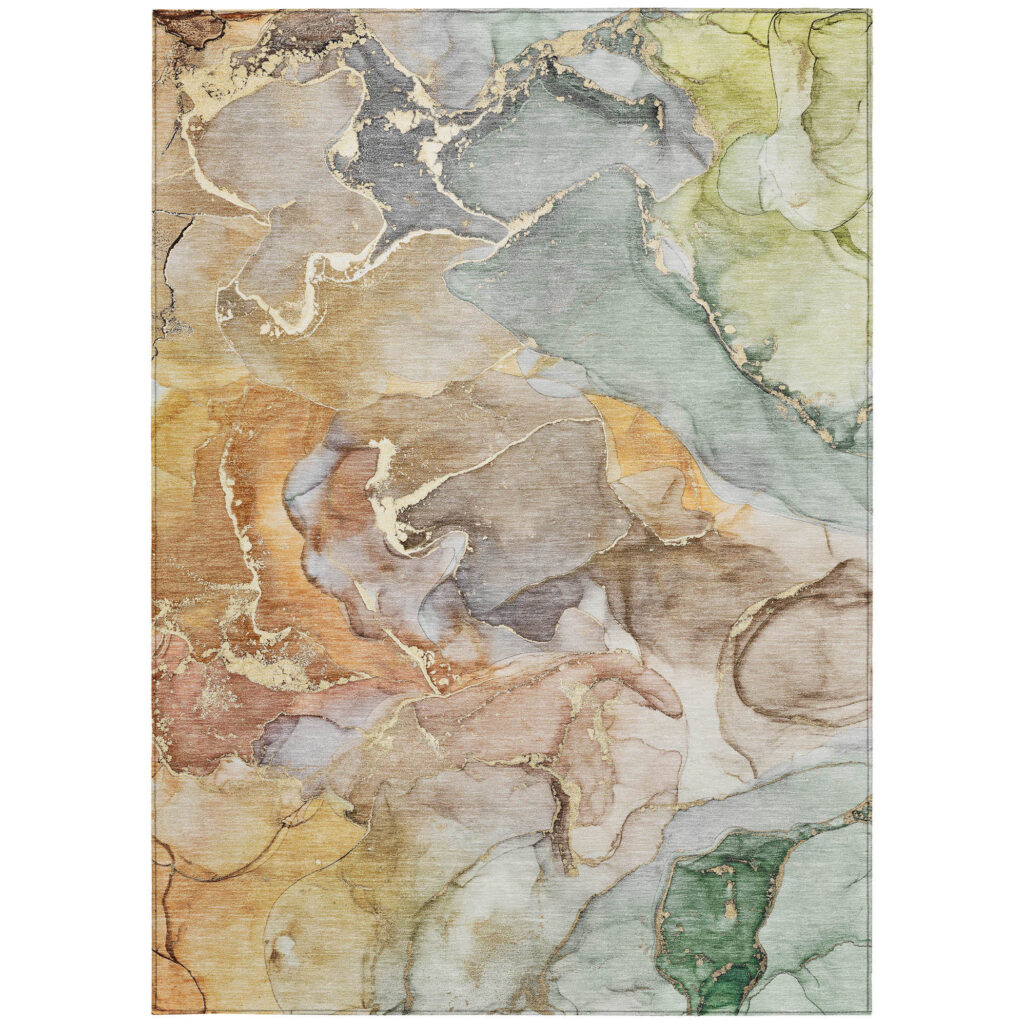9' X 12' Gray and Gold Abstract Washable Non Skid Indoor Outdoor Area Rug