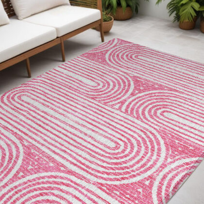 5' X 8' Blush Abstract Washable Non Skid Indoor Outdoor Area Rug