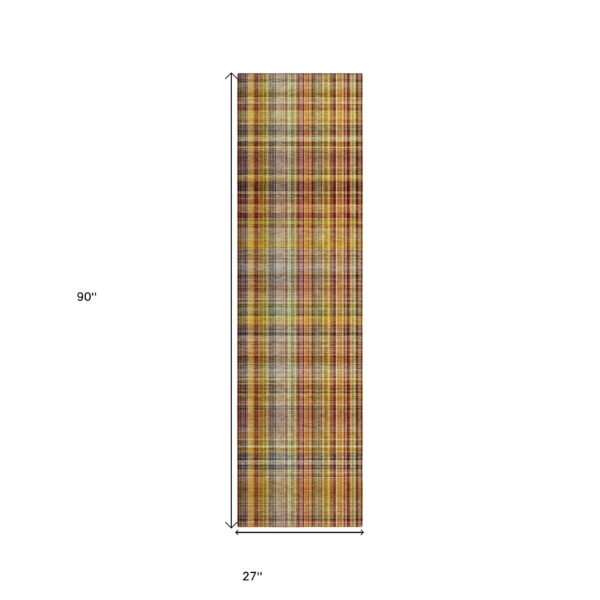 8' Runner Orange Plaid Washable Non Skid Indoor Outdoor Runner Rug