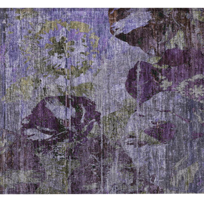 2' X 3' Purple and Green Floral Washable Non Skid Indoor Outdoor Area Rug