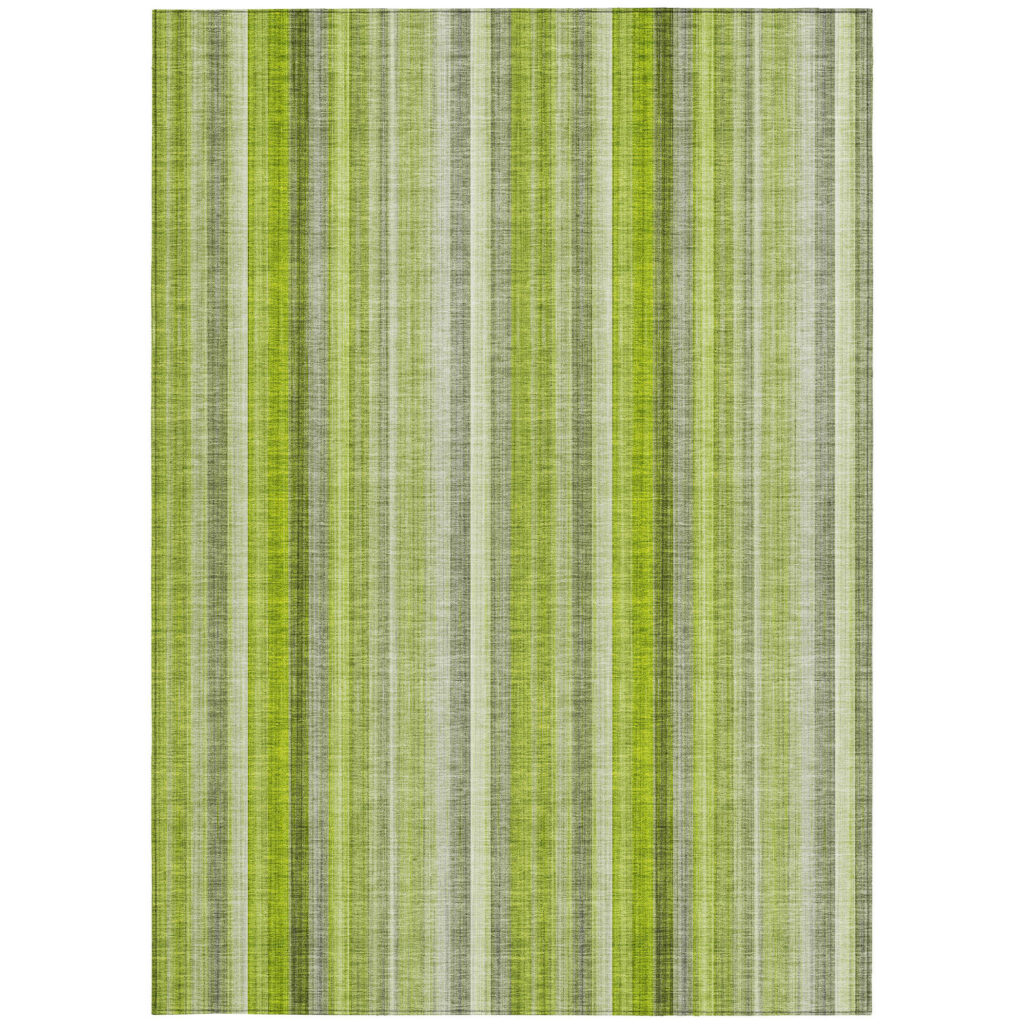 9' X 12' Green Striped Washable Non Skid Indoor Outdoor Area Rug