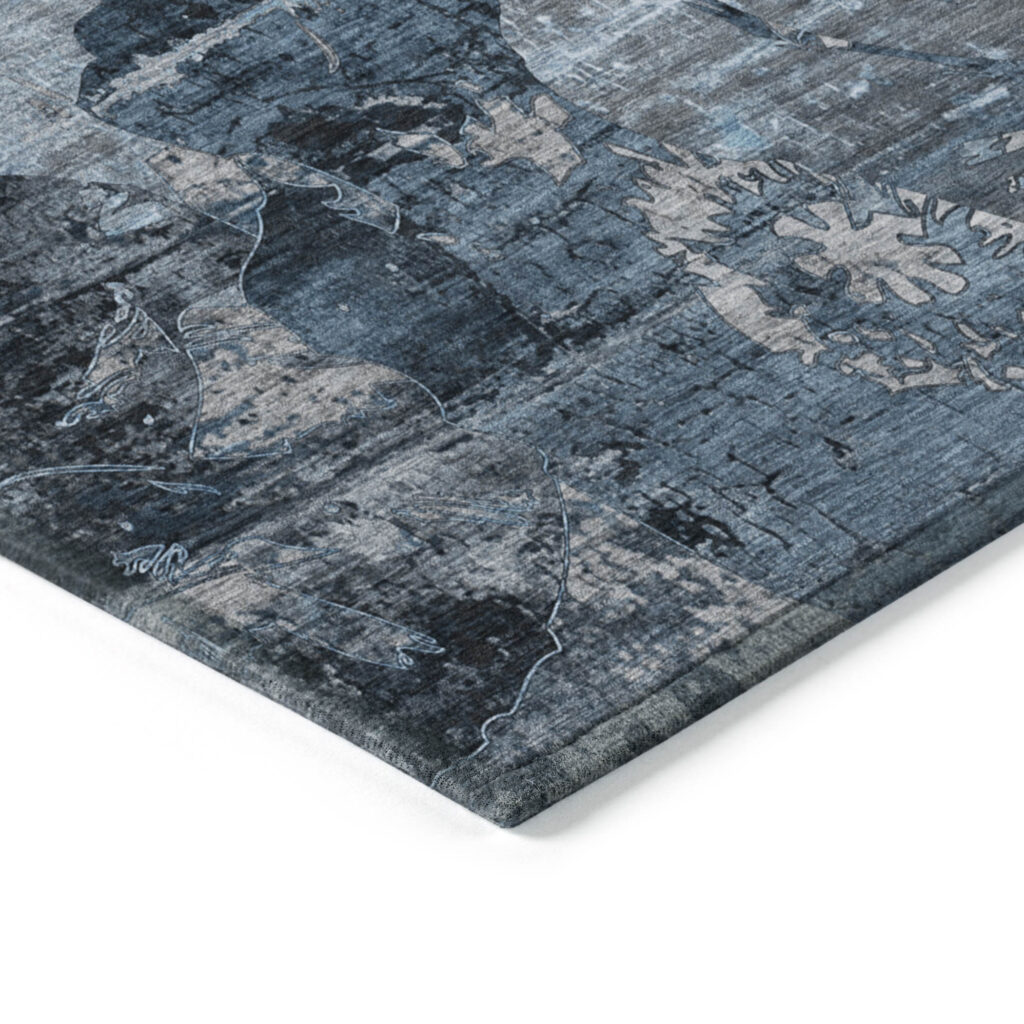 2' X 3' Blue and Dark Blue Abstract Washable Indoor Outdoor Area Rug