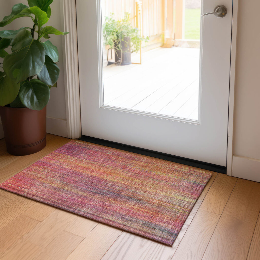 2' X 3' Red and Orange Striped Washable Non Skid Indoor Outdoor Area Rug
