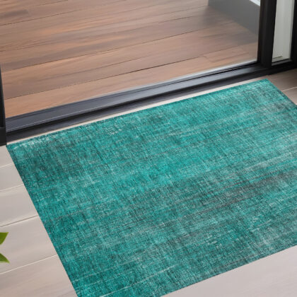 2' X 3' Teal Striped Washable Non Skid Indoor Outdoor Area Rug