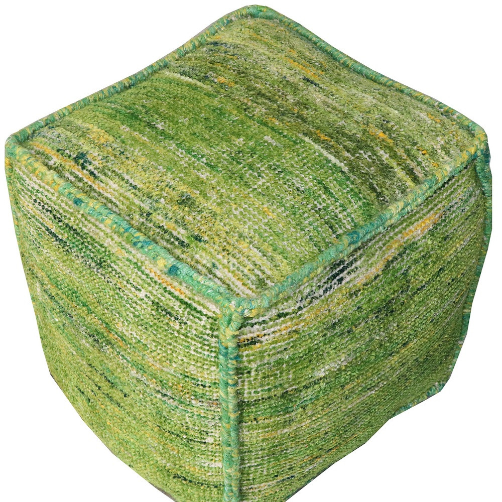 18" Green Recycled Silk and Cotton Blend Cube Pouf Ottoman