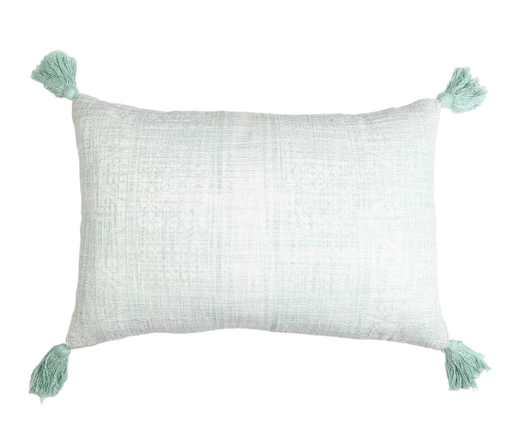 16" X 24" Mint Green Hand Woven Indoor Outdoor Throw Pillow Cover With Tassels