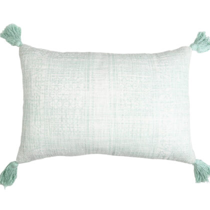 16" X 24" Mint Green Hand Woven Indoor Outdoor Throw Pillow Cover With Tassels