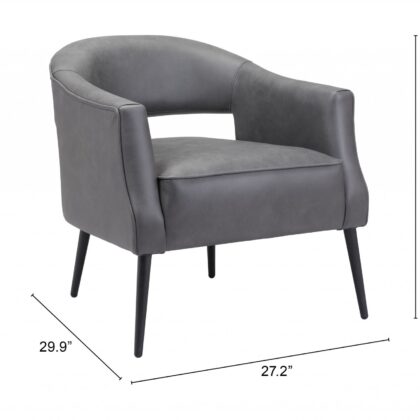 27" Gray And Gold Faux Leather And Upholstered Arm Chair