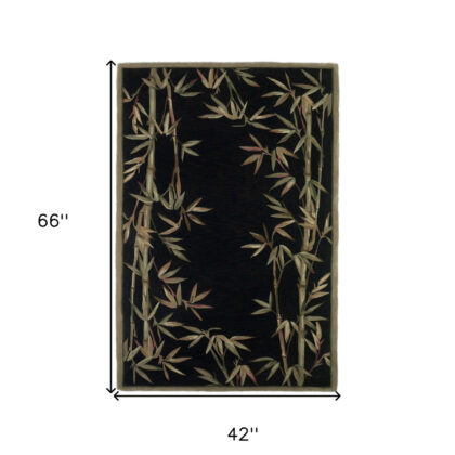 4'X6' Black Hand Tufted Bordered Bamboo Indoor Area Rug