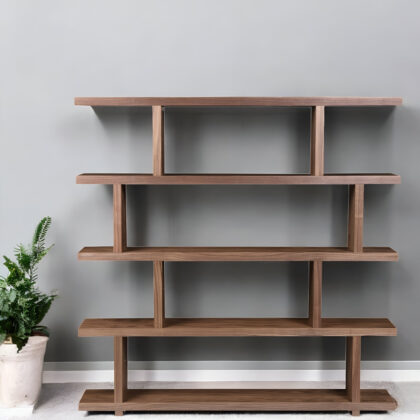 Brown And Natural Wood Five Tier Bookcase