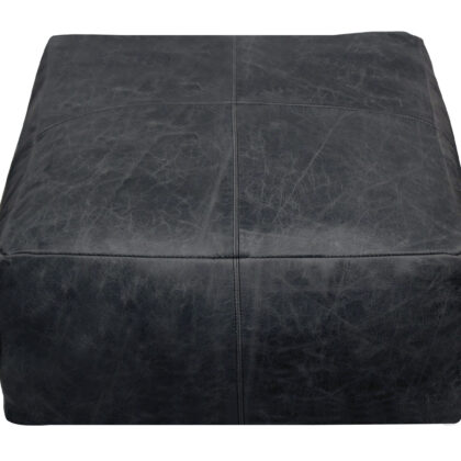 22" Black Distressed Leather Pouf Ottoman