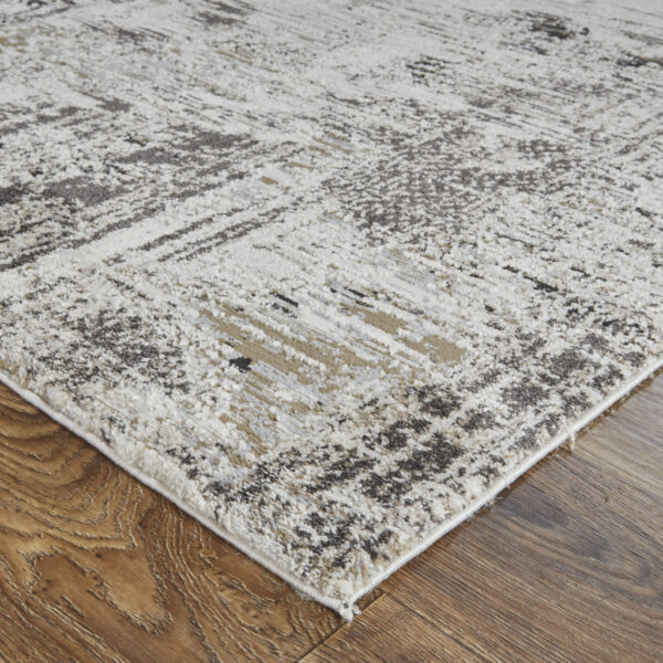 10' X 14' Ivory Gray And Brown Abstract Power Loom Distressed Stain Resistant Area Rug