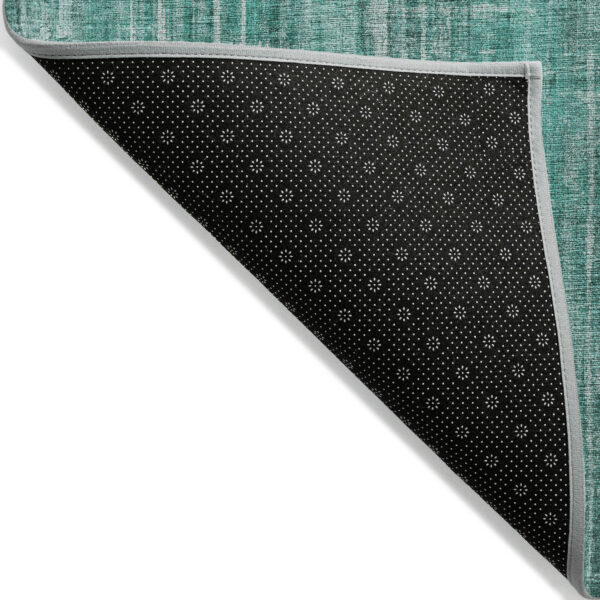 10' X 14' Teal Blue Aqua And Gray Striped Washable Indoor Outdoor Area Rug