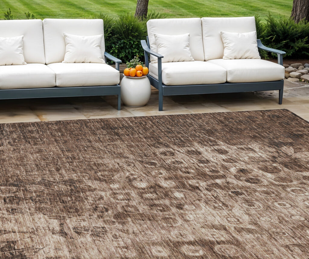9' X 12' Chocolate Ikat Washable Indoor Outdoor Area Rug