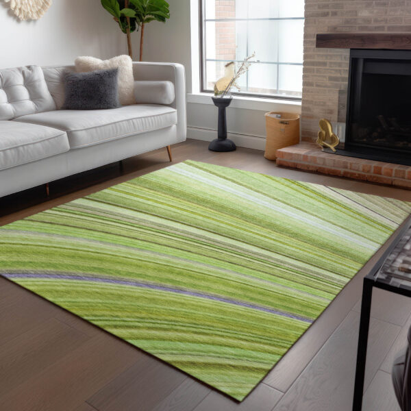 9' X 12' Artichoke Green And Olive Green Abstract Washable Indoor Outdoor Area Rug