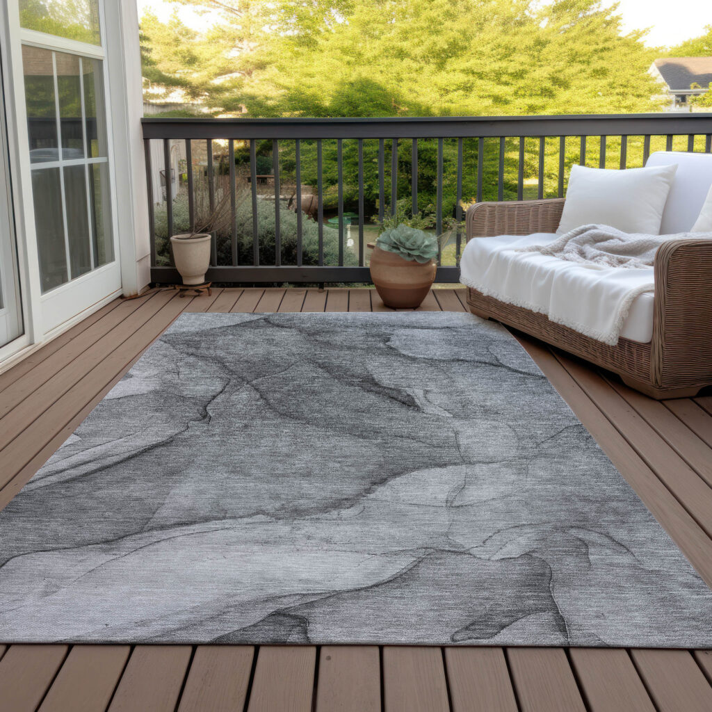3' X 5' Gray Silver And Charcoal Abstract Washable Indoor Outdoor Area Rug