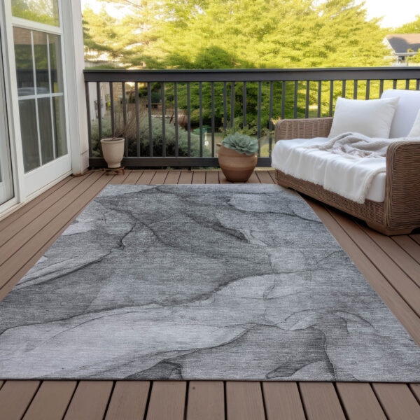 3' X 5' Gray Silver And Charcoal Abstract Washable Indoor Outdoor Area Rug