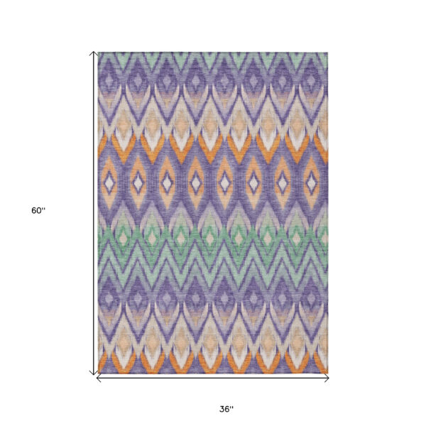 3' X 5' Purple Lilac And Orange Southwestern Washable Indoor Outdoor Area Rug