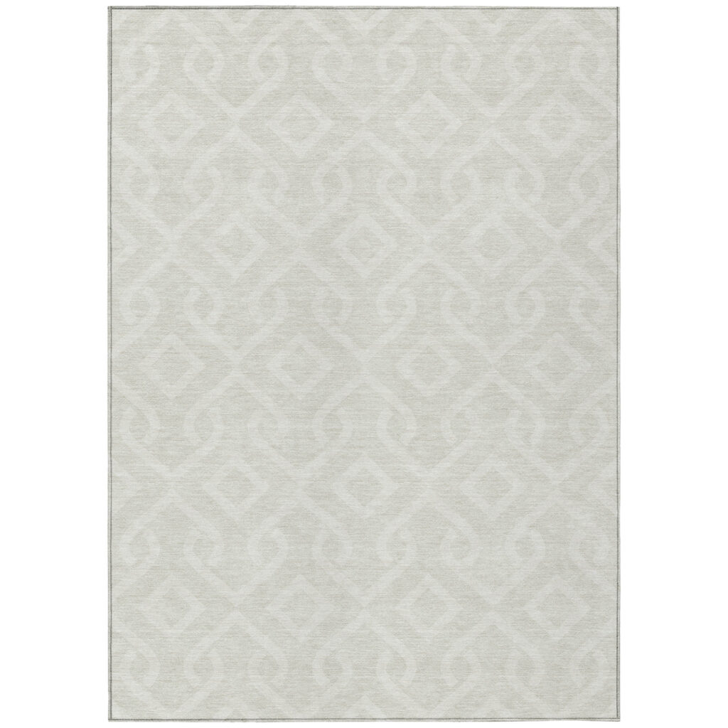 9' X 12' Ivory And Light Gray Geometric Washable Indoor Outdoor Area Rug